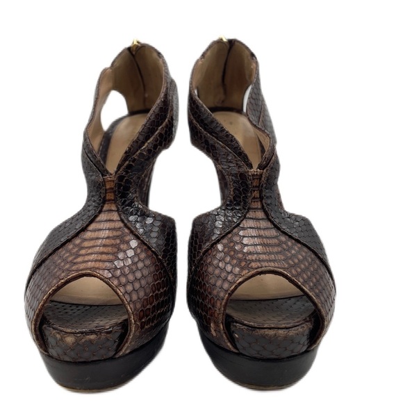 FENDI Dark Brown, Snakeskin,5.5" Spike Heel, Peep Toe Zipper back Heels US 7.5 - Picture 3 of 11